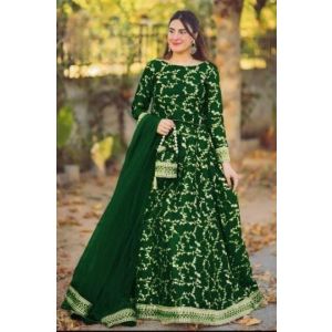 Pista Collection Embroidered Top With Long Flare 4 Piece Suit For Women - One Size-Green