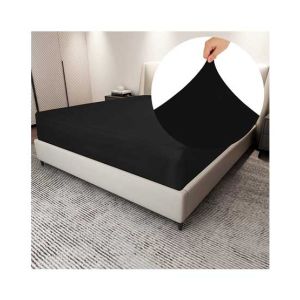 Rainbow Linen Fitted Bed Sheet Black (Single Size)