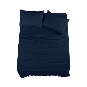 Rainbow Linen Jersey Fitted Bed Sheet King Size Navy Blue (RHP125)