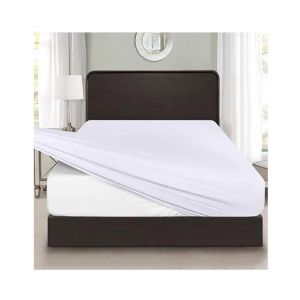 Rainbow Linen Jersey Fitted Bed Sheet King Size White (RHP124)