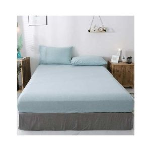 Rainbow Linen Jersey Fitted Bed Sheet Queen Size Light Blue (RHP111)