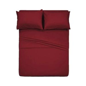 Rainbow Linen Jersey Fitted Bed Sheet Queen Size Maroon (RHP119)