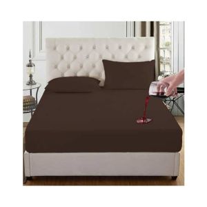 Rainbow Linen Water Proof Fitted Bed Sheet Dark Brown (King Size)