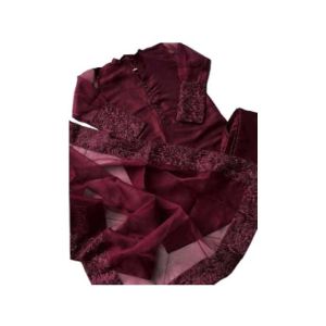 Zamzam 3pc Embroidered Dress For Women-Mehroon