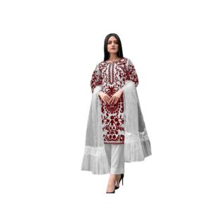 ZamZam 3pc Embroidery Dress For Women-Red