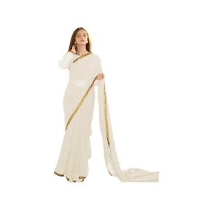 ZamZam Chifon Saari For Women-White