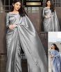 iShopping - Pista Collection Imported Silk Saree Stuff-Grey