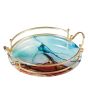 iShopping - Easy Shop Fringe Frame Round Glass Serving Tray With Golden Metal Handle