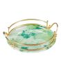 iShopping - Easy Shop Fringe Frame Round Glass Serving Tray With Golden Metal Handle