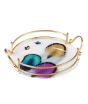 iShopping - Easy Shop Fringe Frame Round Glass Serving Tray With Golden Metal Handle