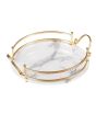 iShopping - Easy Shop Fringe Frame Round Glass Serving Tray With Golden Metal Handle