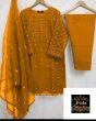 iShopping - Pista Collection 3pcs Embroidery Shirt Attached & Embroidered Dupatta-Mustard