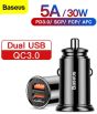 iShopping - BASEUS 30W Dual Ports QC + QC USB Fast Charging Car Charger - Black